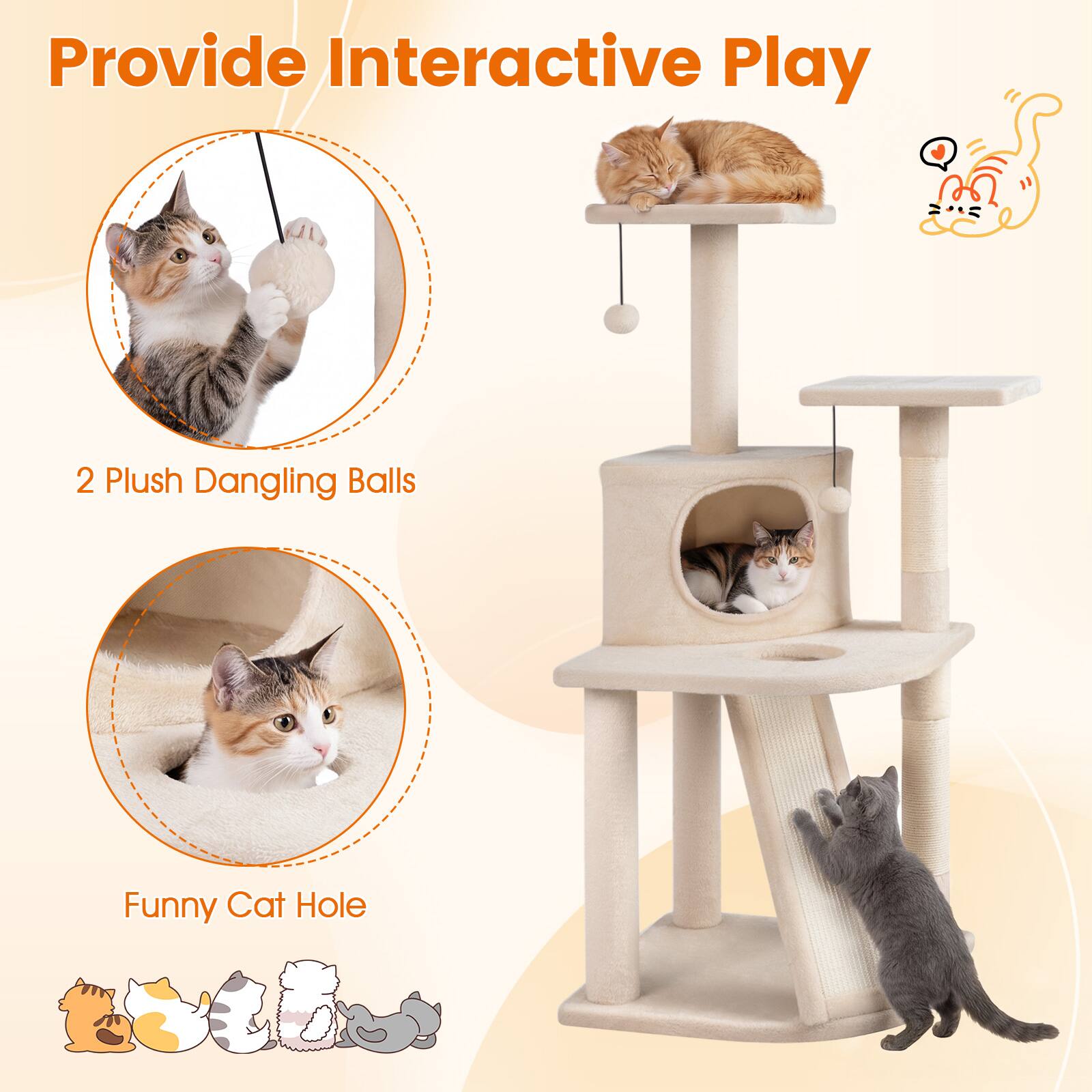 Provide Interactive Play

2 Plush Dangling Balls

Funny Cat Hole
