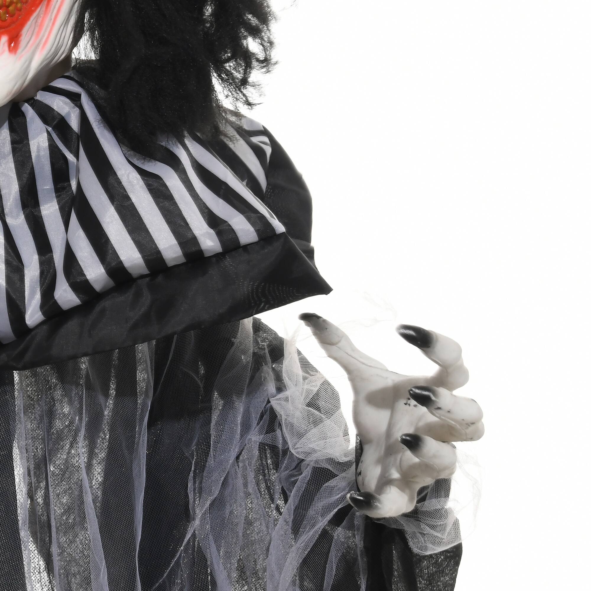 Alt View 8. Homcom - 6' Outdoor Halloween Decoration, Black and White Striped Clown Animatronic, Animated Prop with Light Up Eyes & Sounds - Black.