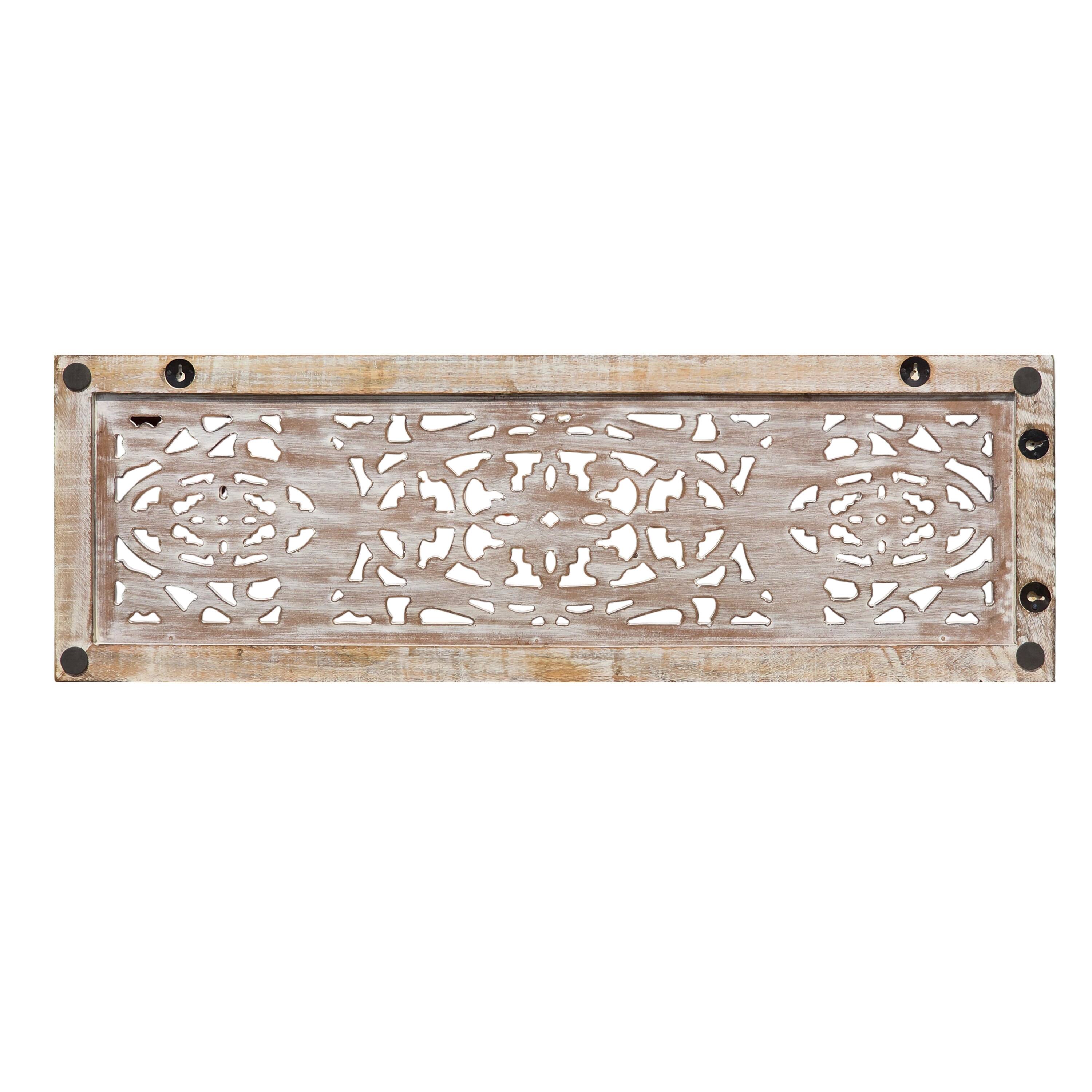 Alt View 2. Manhattan Lane - Rectangular Mango Wood Wall Panel Hand Crafted With Intricate Carving - White and Brown.