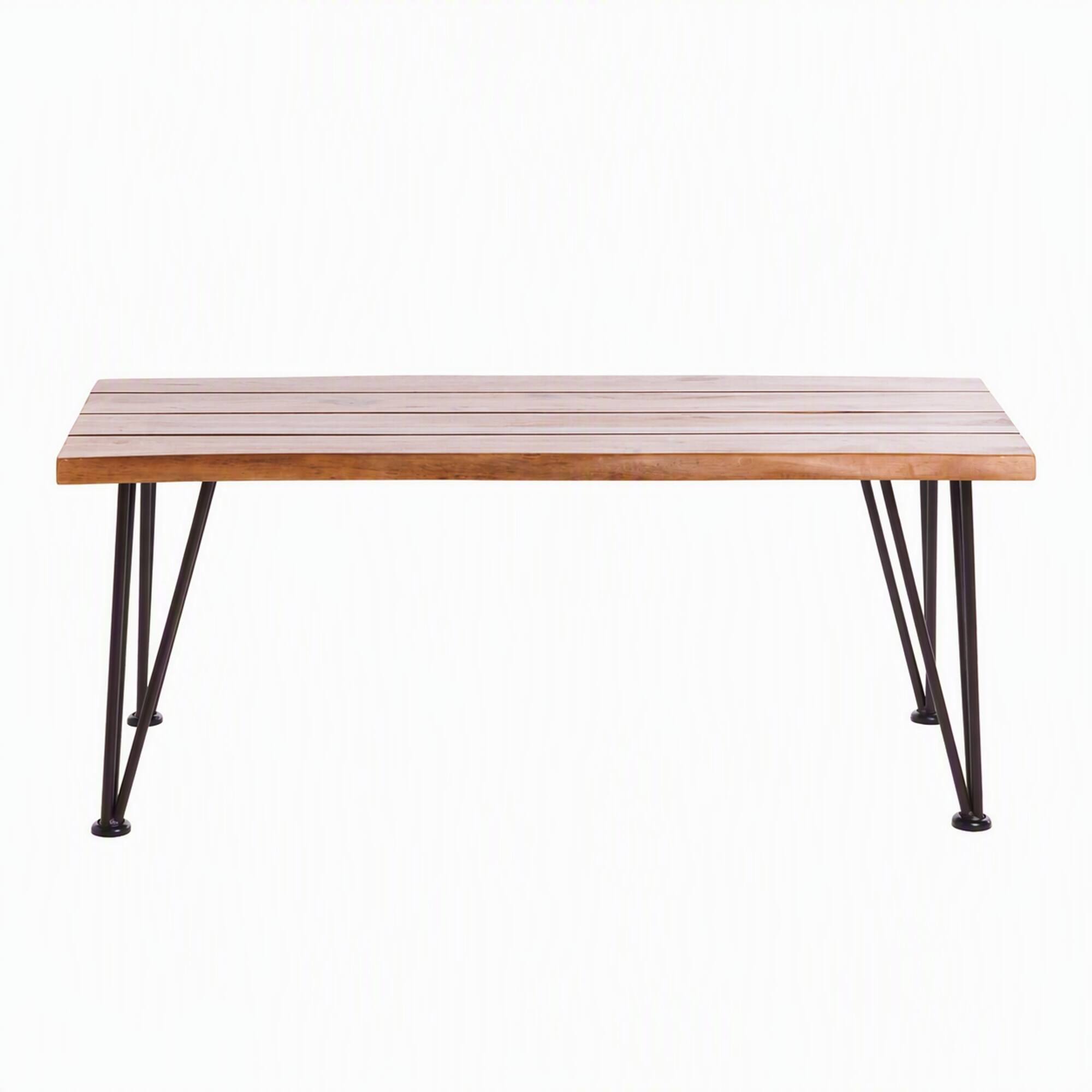 Front. RYHNUYNE - Outdoor Rectangular Coffee Table,Slatted Wood Top with Metal Legs,Patio Accent Side Table for Garden - Teak.