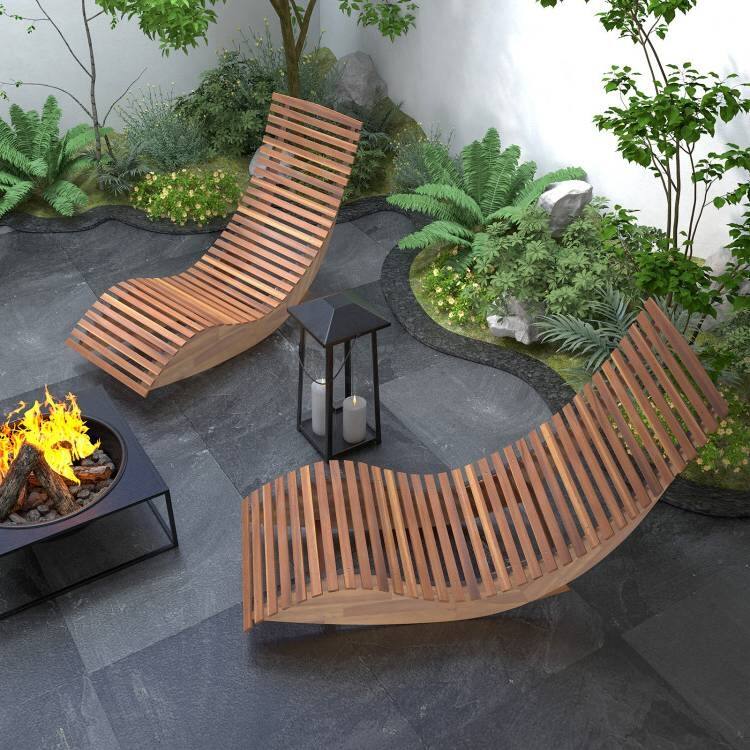 Left. Hivvago - Outdoor Ergonomic Patio Wooden Rocking Chair Lounger - 360 lbs Max Weight - brown.