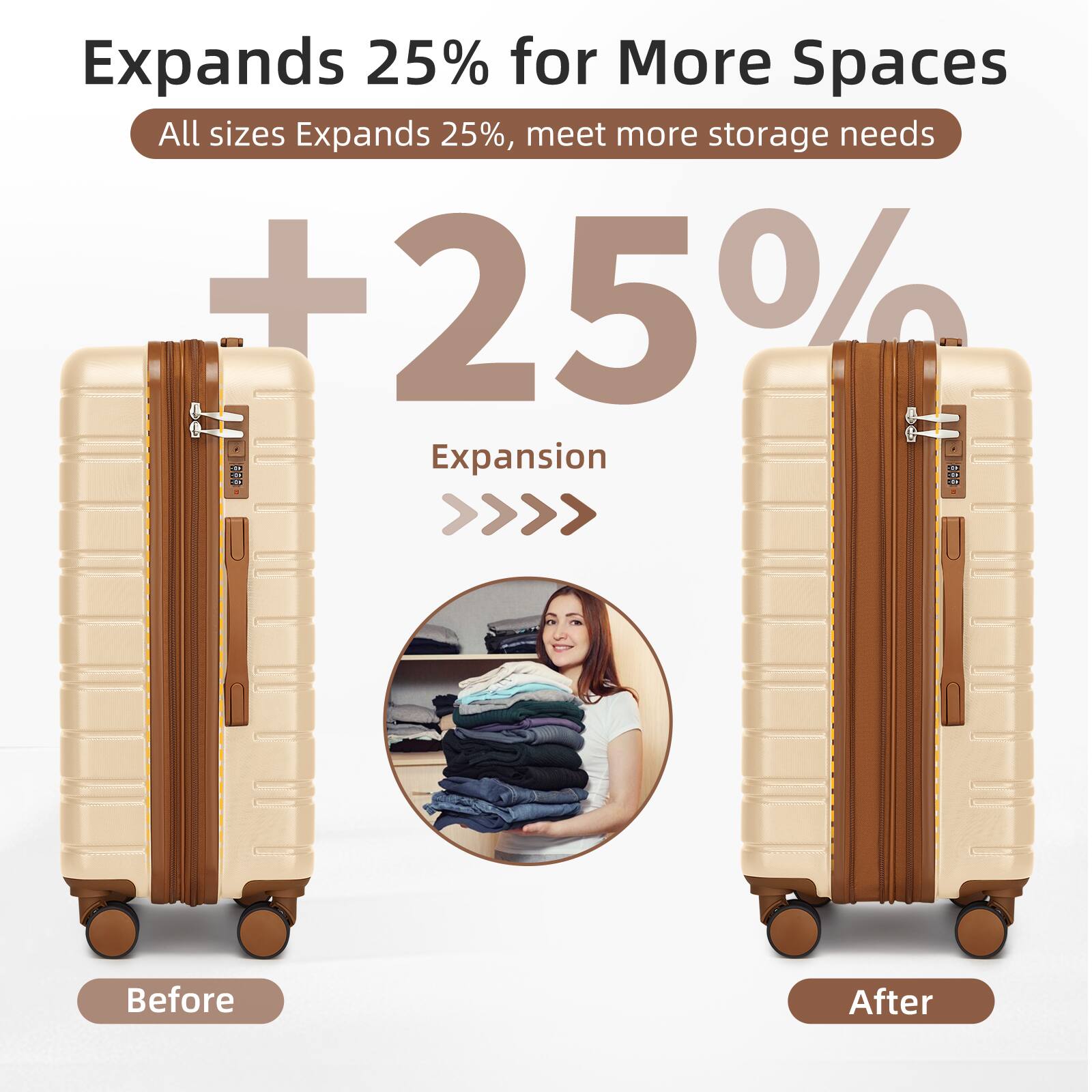 Expands 25% for More Spaces  
All sizes Expands 25%, meet more storage needs  

+25% Expansion  

Before  
After