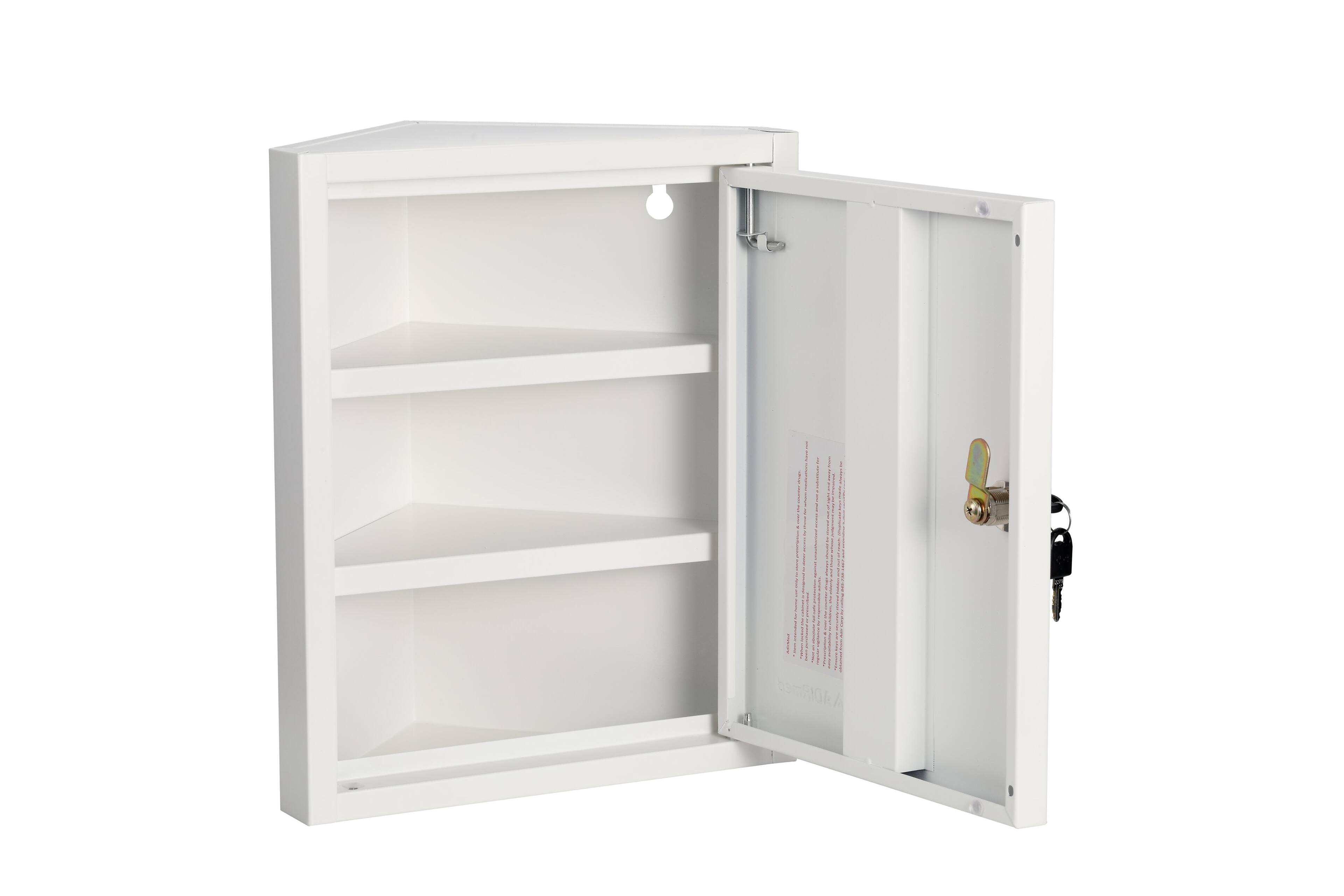Alt View 8. Viva Comfort - Medicine Cabinet, Steel Corner Wall Mount Bathroom Locking Security Cabinet with 2 Shelves - White.
