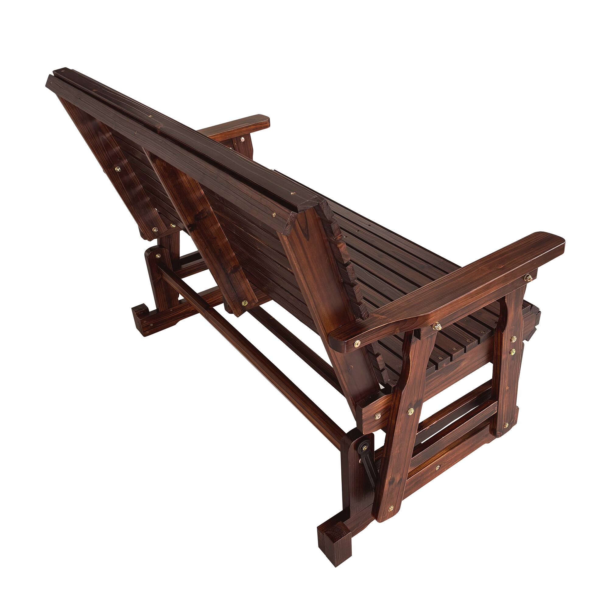 Back. Fortune Candy - Wooden Patio Glider with High Roll Back and Deep Contoured Seat, Solid Fir Wood, 2-Seater, Heavy Duty 800 LBS, 4 Ft - Deep Brown.