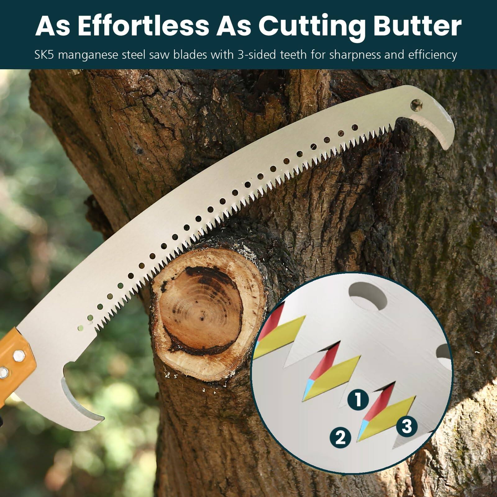 As Effortless As Cutting Butter

SK5 manganese steel saw blades with 3-sided teeth for sharpness and efficiency