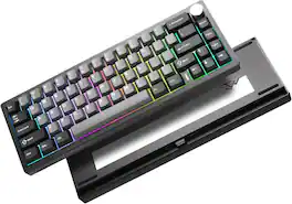 Wikistore - AL68 Wireless Mechanical Keyboard,Aluminum with Knob,Gasket Mounted,Hot Swappable,RGB Backlit(Cocoa Cream V2 Linear) - Black