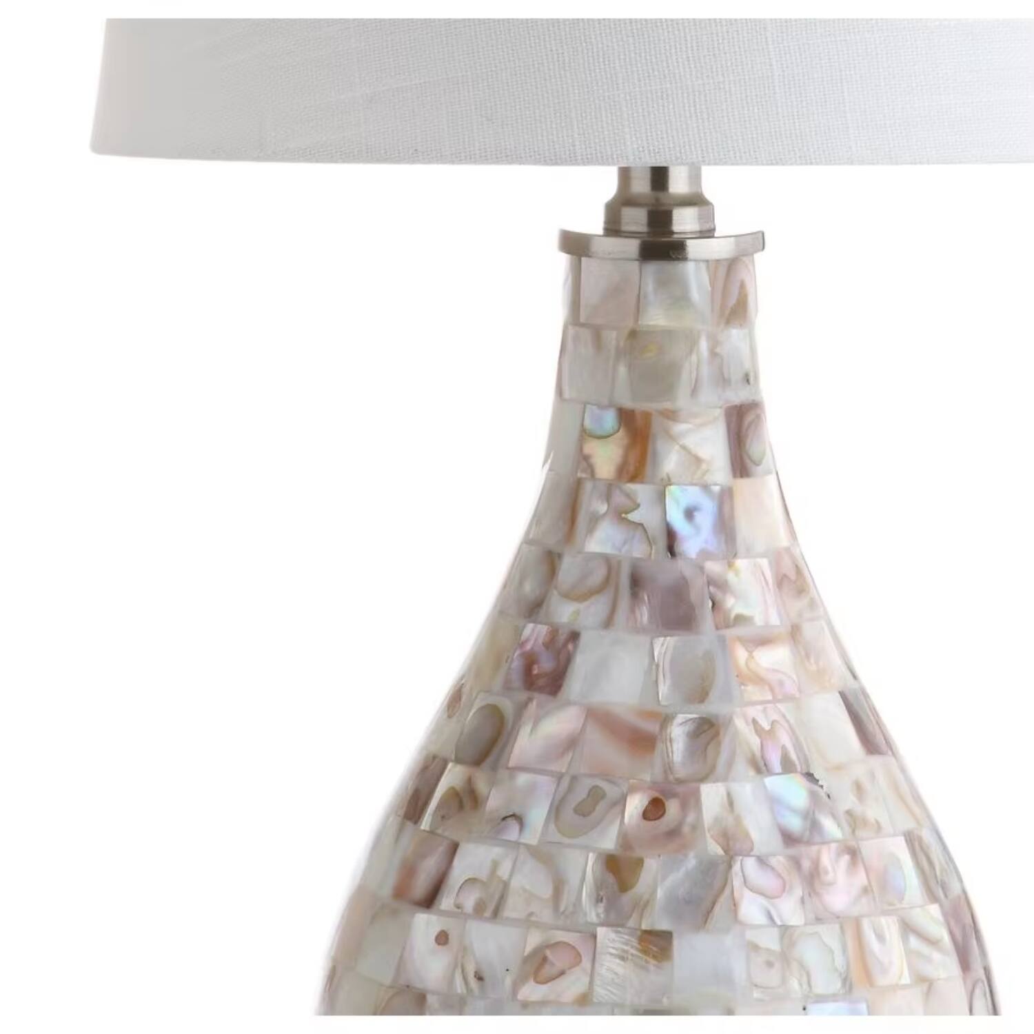 Alt View 2. Luckbyte - 20.5 Inch Coastal Seashell LED Table Lamp White Linen Drum Shade Modern Bedside Night Light For Living Room Office - White.