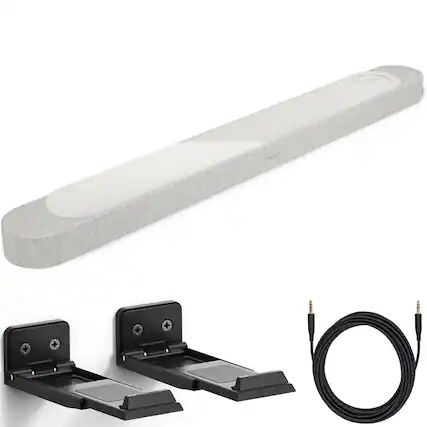 Front. Bose - Bose Lifestyle Ultra Soundbar Bundle with Aux Cable, Wall Mounts, Wireless Soundbar for TV with Dolby Atmos, (White) - White.