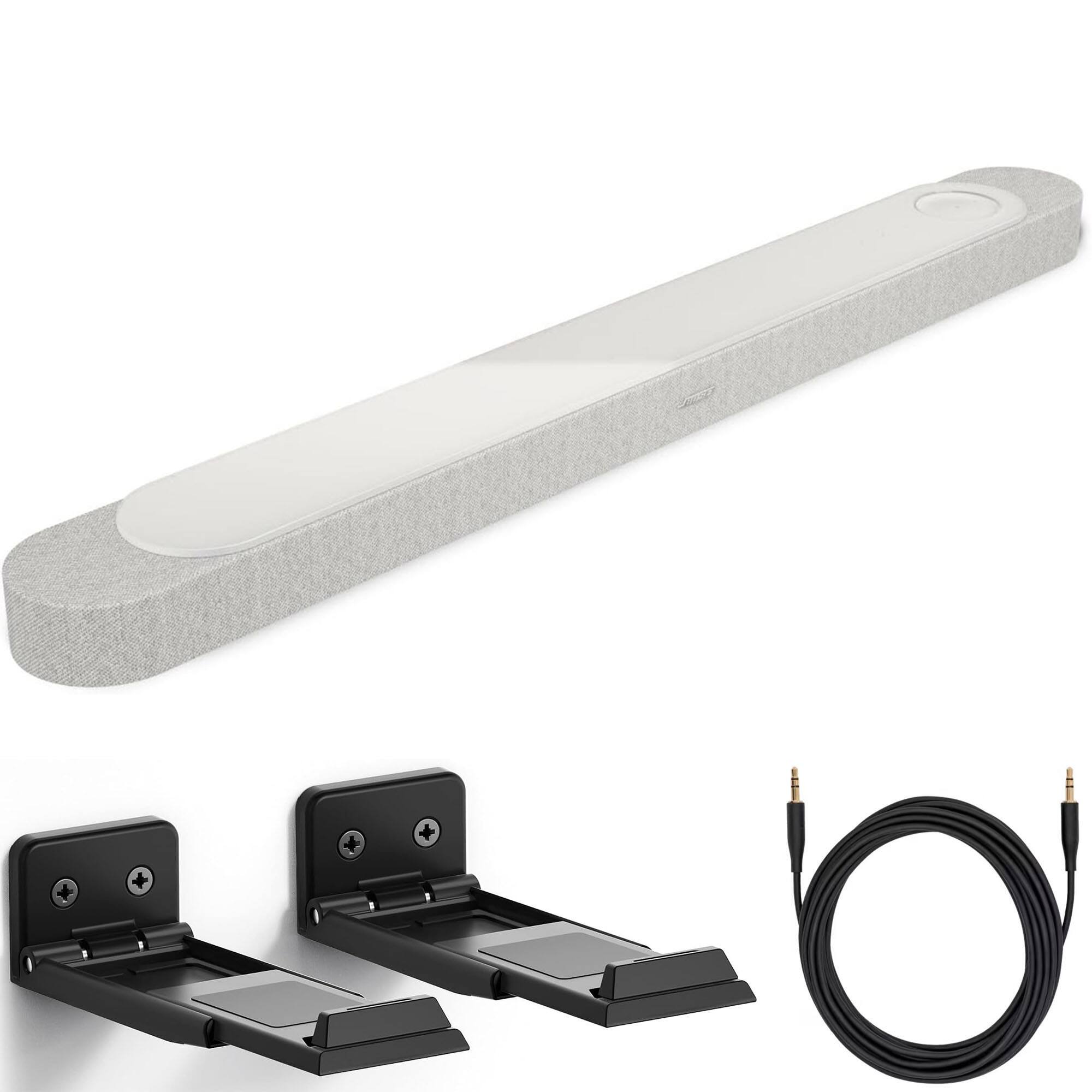 Front. Bose - Bose Lifestyle Ultra Soundbar Bundle with Aux Cable, Wall Mounts, Wireless Soundbar for TV with Dolby Atmos, (White) - White.
