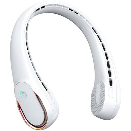 Front. PRIMEPLUS - Neck Fan Portable 4000mAh 360° Dual Airflow No Tangle Fast Charge Long Runtime Gift for Men Women - White.