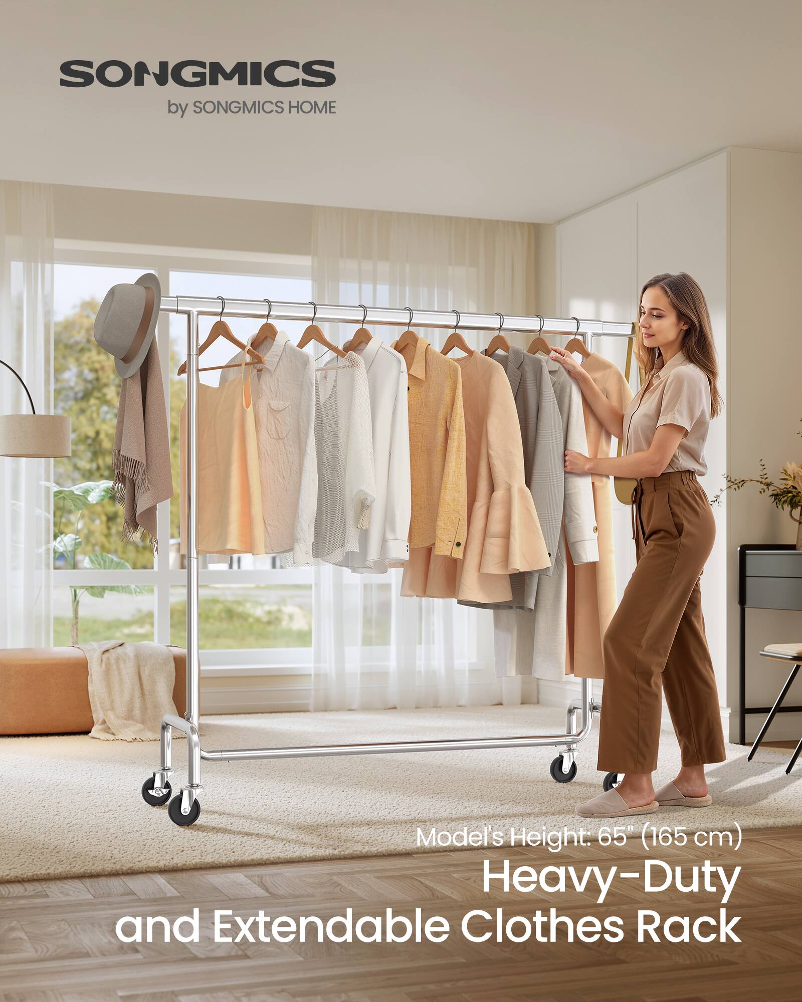 SONGMICS by SONGMICS HOME

Model's Height: 65" (165 cm)

Heavy-Duty and Extendable Clothes Rack