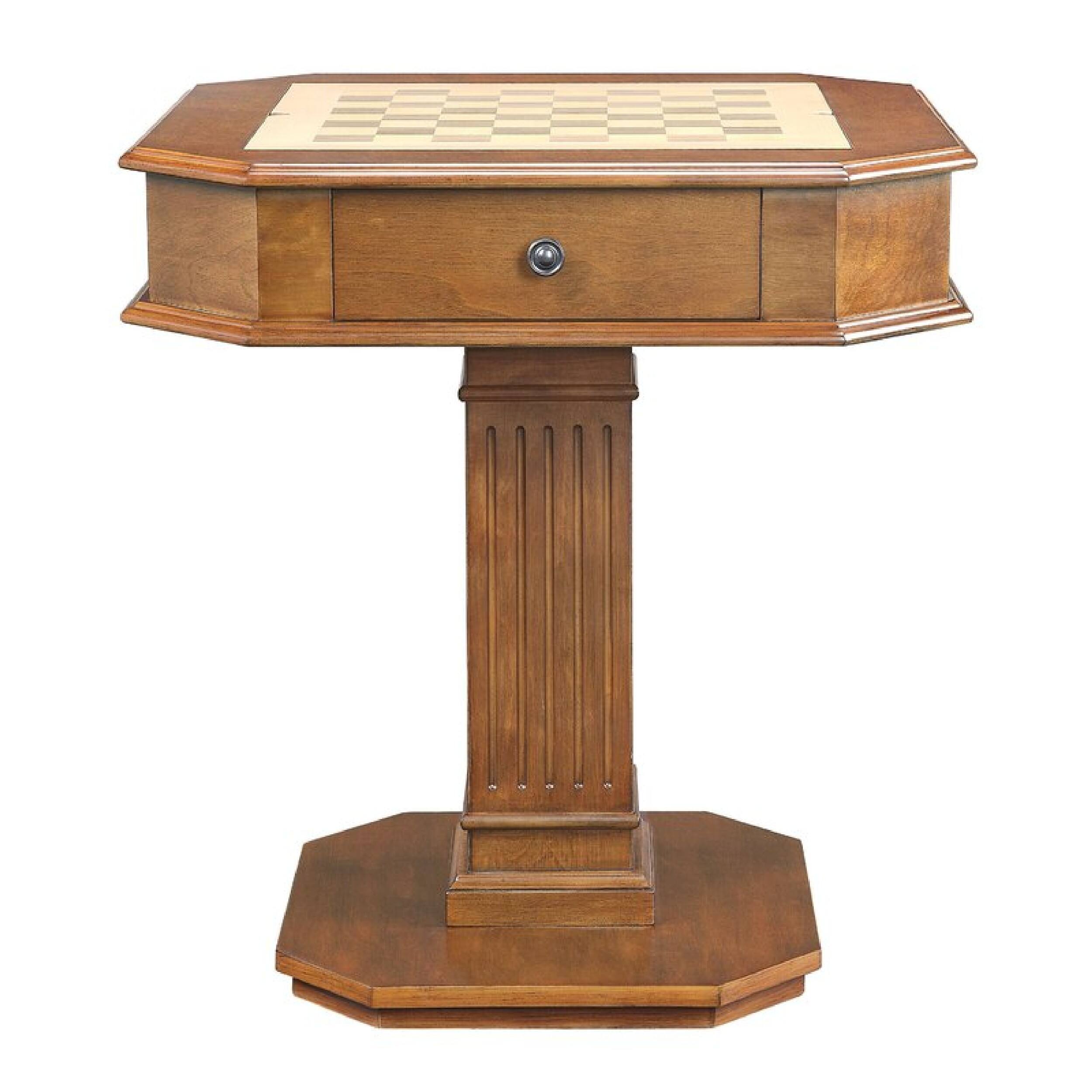 Left. Manhattan Lane - Susy 28 Inch Wood Reversible Board Game Table with Pedestal Stand - Brown.
