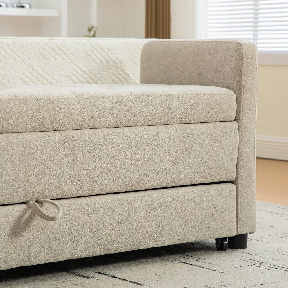 Back. Ropilly - Ropilly Modern Upholstered Storage Bench with Rolled Armrests Griege Napped Fabric Entryway Bedroom Bench - Griege.