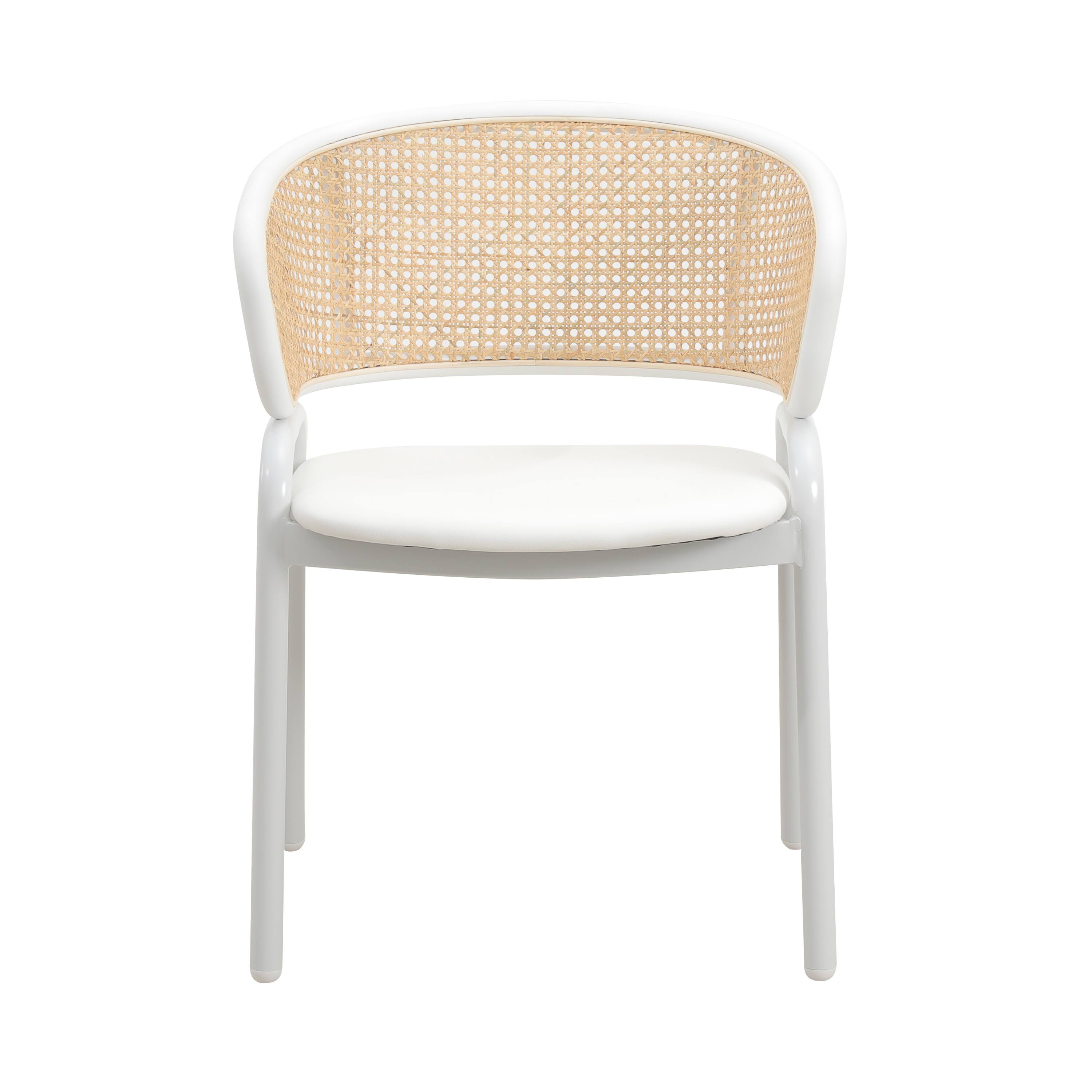 Alt View 3. LeisureMod - Ervilla 4-PCS Contemporary Rattan and Velvet Dining Chair - Mid-Century Modern Kitchen Armchair - White.