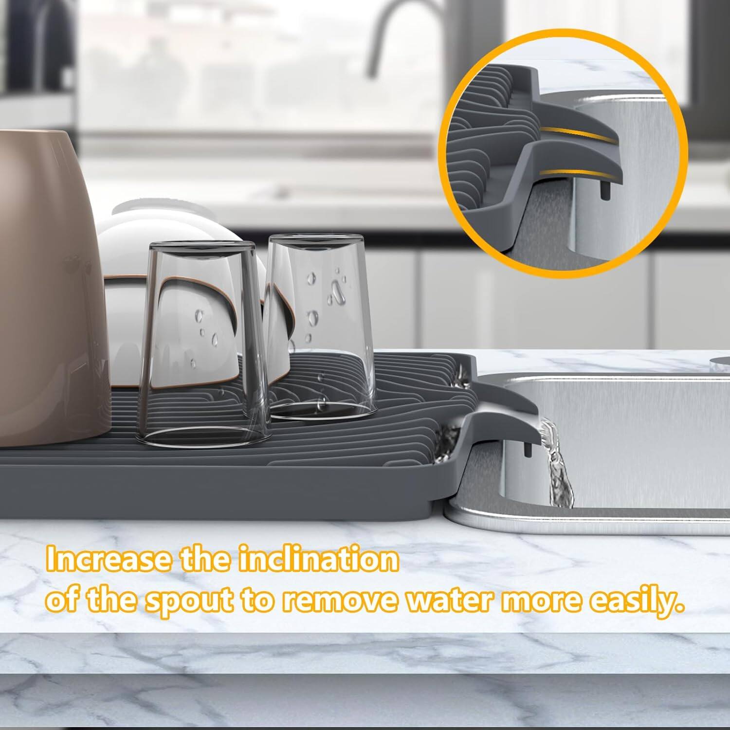 Increase the inclination of the spout to remove water more easily.