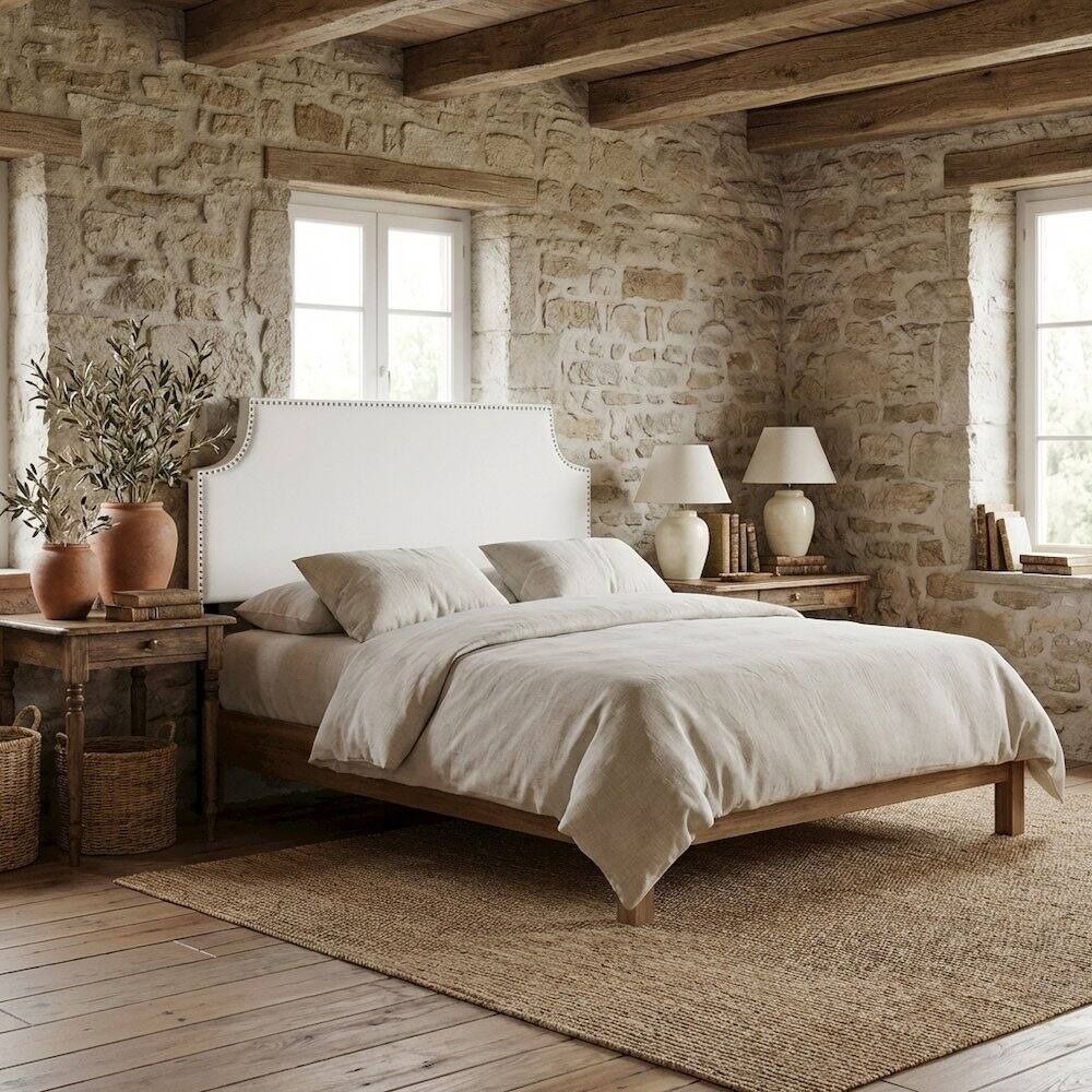 Angle. FurniFact - Upholstered Vinyl Queen Headboard in Neutral Tone with Durable Padding - White.
