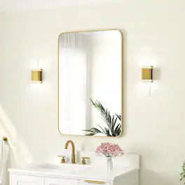 WELLFOR - 24 in. W. x 36 in. H Rectangular Aluminum Framed Wall-Mounted Bathroom Vanity Mirror - Brushed Gold