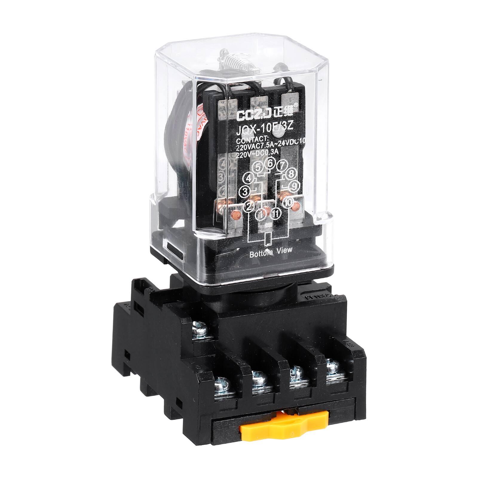 CC2.J  
JQX-10F/3Z  
CONTACT: 0VAC7.5A-24VDC10  
220VAC7, 220V  
220V-DC0.3A  
DCO  
6 7 5 3 8 4  
J 9 3 2 10 1  
Bottom View