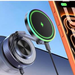 Luckbyte - Magnetic Wireless Car Mount Charger, 15W Fast Charging Phone Holder with Strong Suction, 360 Adjustable, Blue