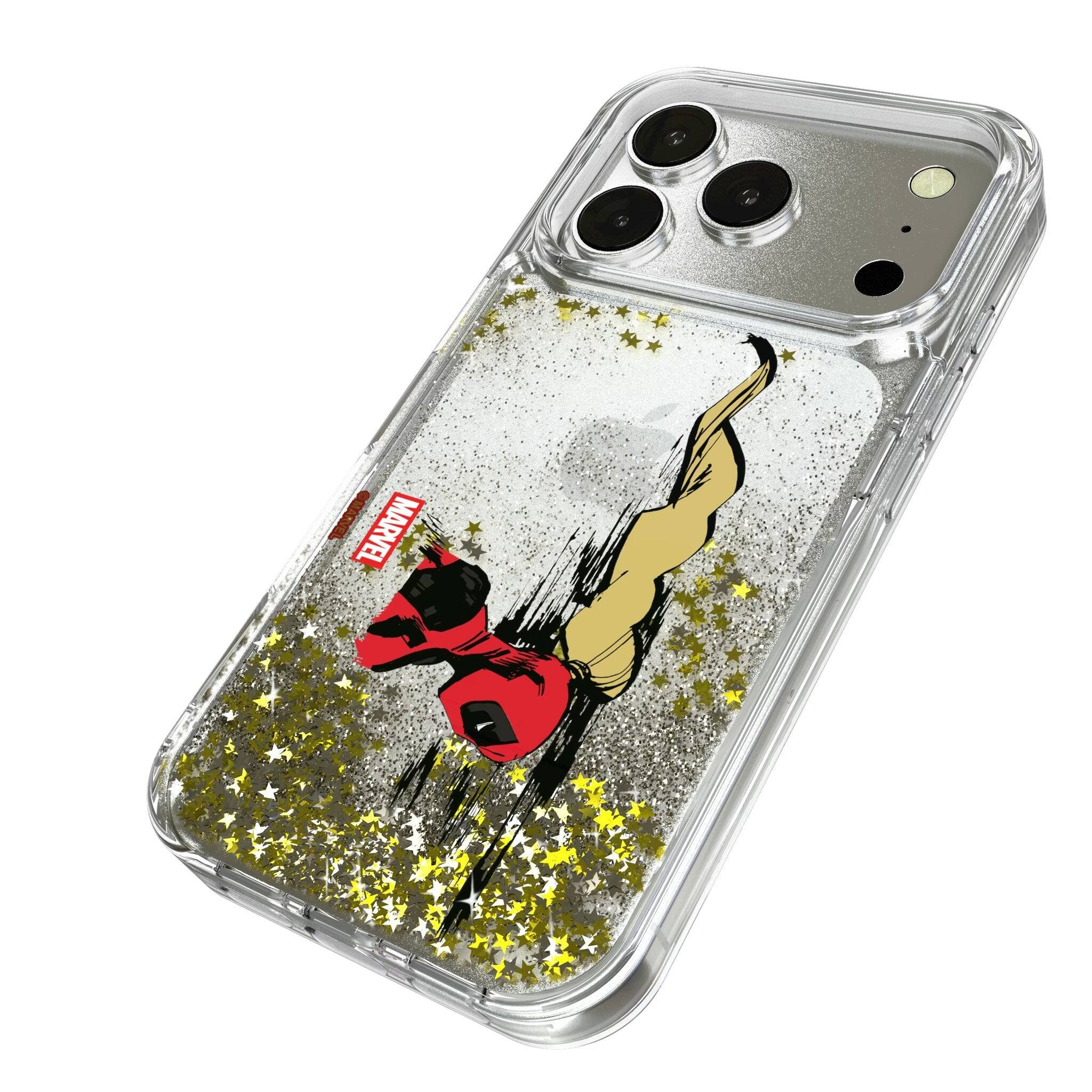 Angle. Keyscaper - Marvel Badge Glitter Phone Case - Apple iPhone 17 - Ladypool.