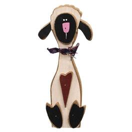 BreeBe - Distressed Wooden Heart Sheep Sitter - White,Black
