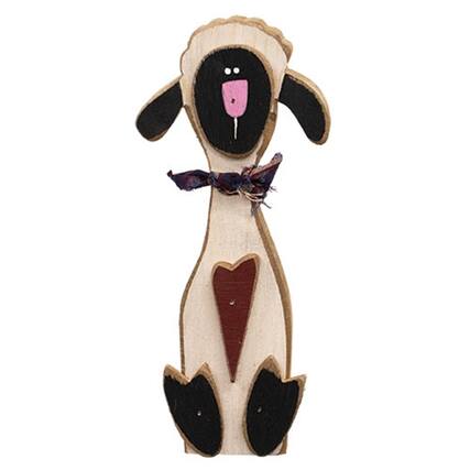 Front. BreeBe - Distressed Wooden Heart Sheep Sitter - White,Black.