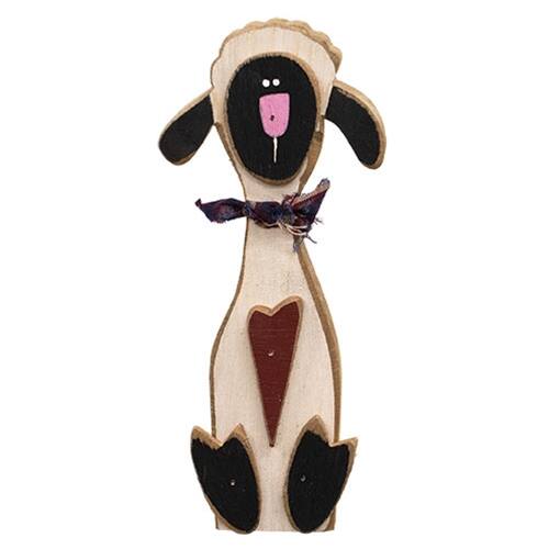 Front. BreeBe - Distressed Wooden Heart Sheep Sitter - White,Black.