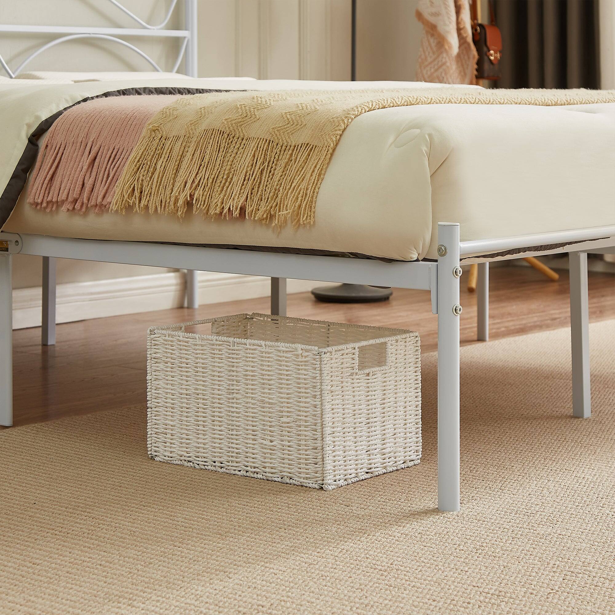 Alt View 1. Vecelo - Queen Size Metal Platform Bed Frame,Sturdy Slats Support Mattress Foundation, No Box Spring Needed,White - White.