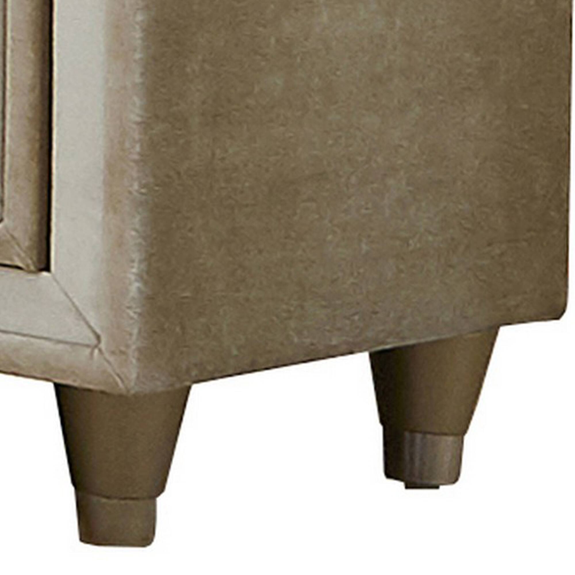 Back. Manhattan Lane - Matt 30 Inch Modern Nightstand, 3 Drawers, Velvet Tufted - Ivory and Brown.