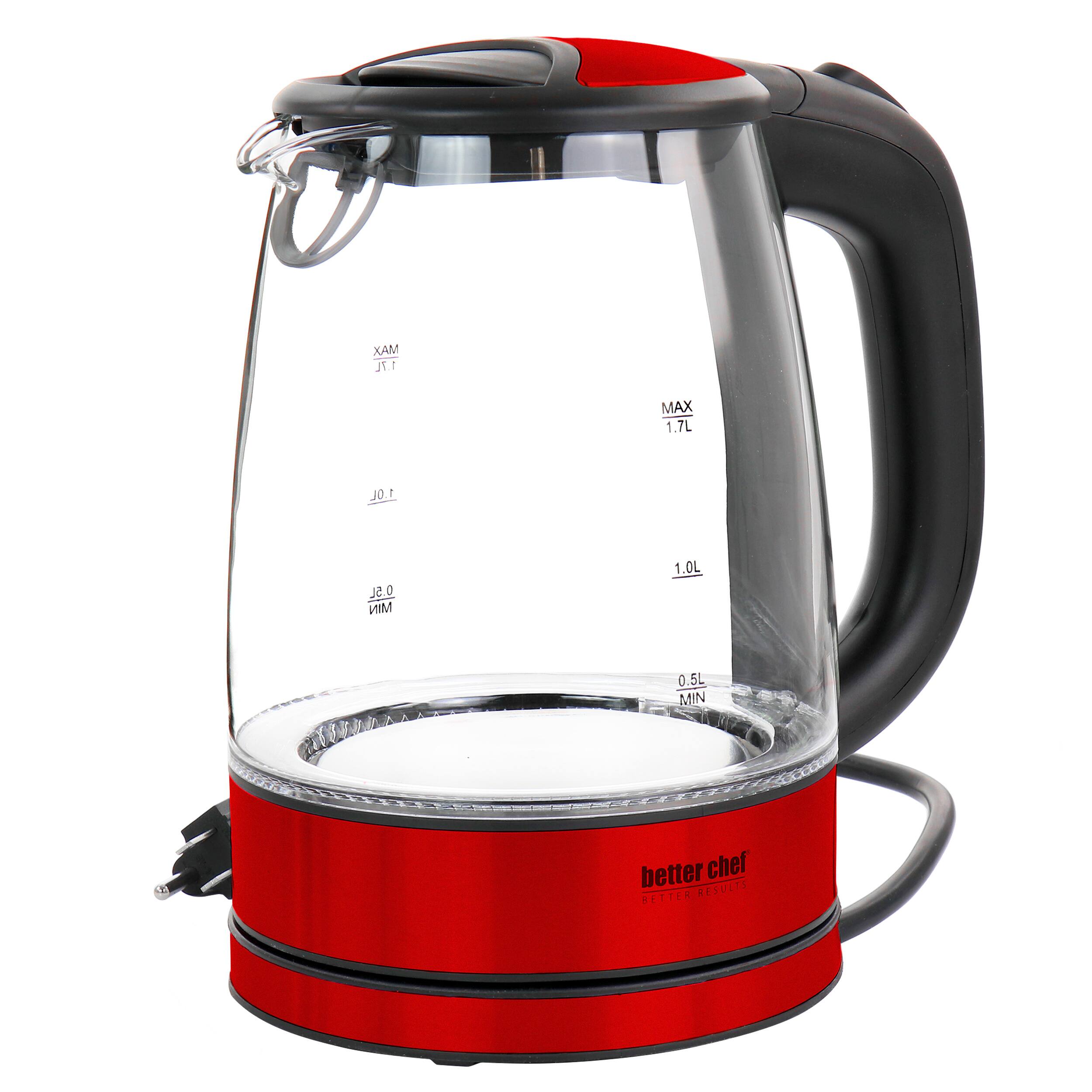 Better Chef - 1.7 Liter 360 Degree Glass Cordless Electric Kettle - Red