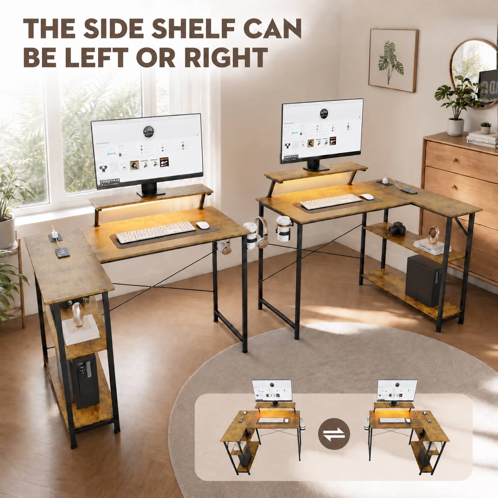 THE SIDE SHELF CAN BE LEFT OR RIGHT