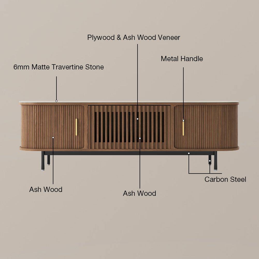 - Plywood & Ash Wood Veneer
- 6mm Matte Travertine Stone
- Metal Handle
- Ash Wood
- Carbon Steel