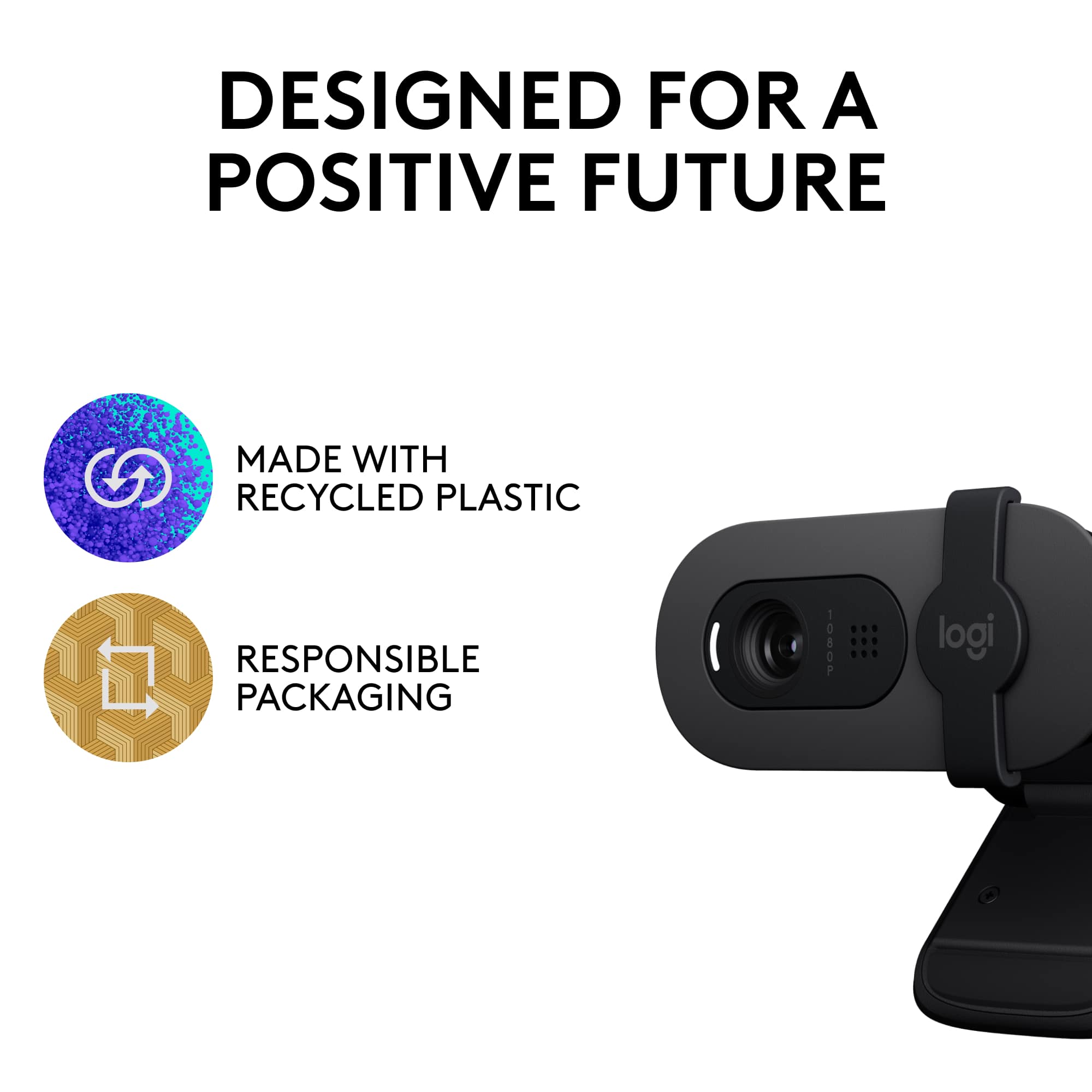 Designed for a Positive Future: Made with Recycled Plastic, Responsible Packaging, 1080p Logi.