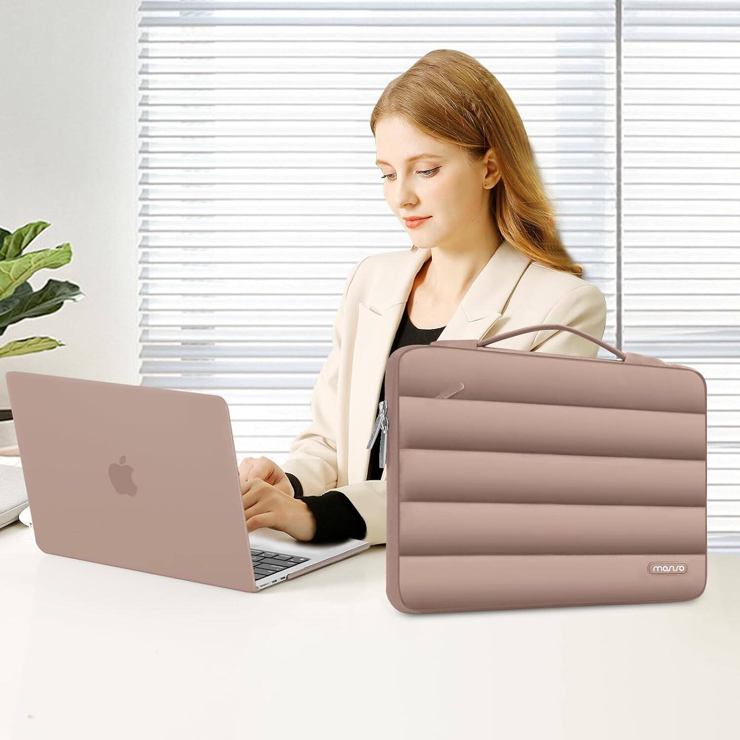 Alt View 3. mosiso - Hard Case Set for MacBook Air 13 inch M5 M4 M3 M2 2022-2026 with Puffy Bag&Keyboard Cover&Webcam Cover&Screen Protector - Bronze Brown.