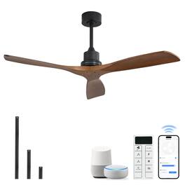 Sofucor - 52 Inch Smart Solid Wood Ceiling Fans and Alexa/Google Assistant/APP/Remote for Bedroom Living Room Farmhouse Patio - Black - Without Light