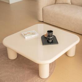 Acanva - Modern Coffee Tables with High Glossy Finish, Curved Edges, Accent Center Furniture for Living Room Home Office - Gloss Off-white