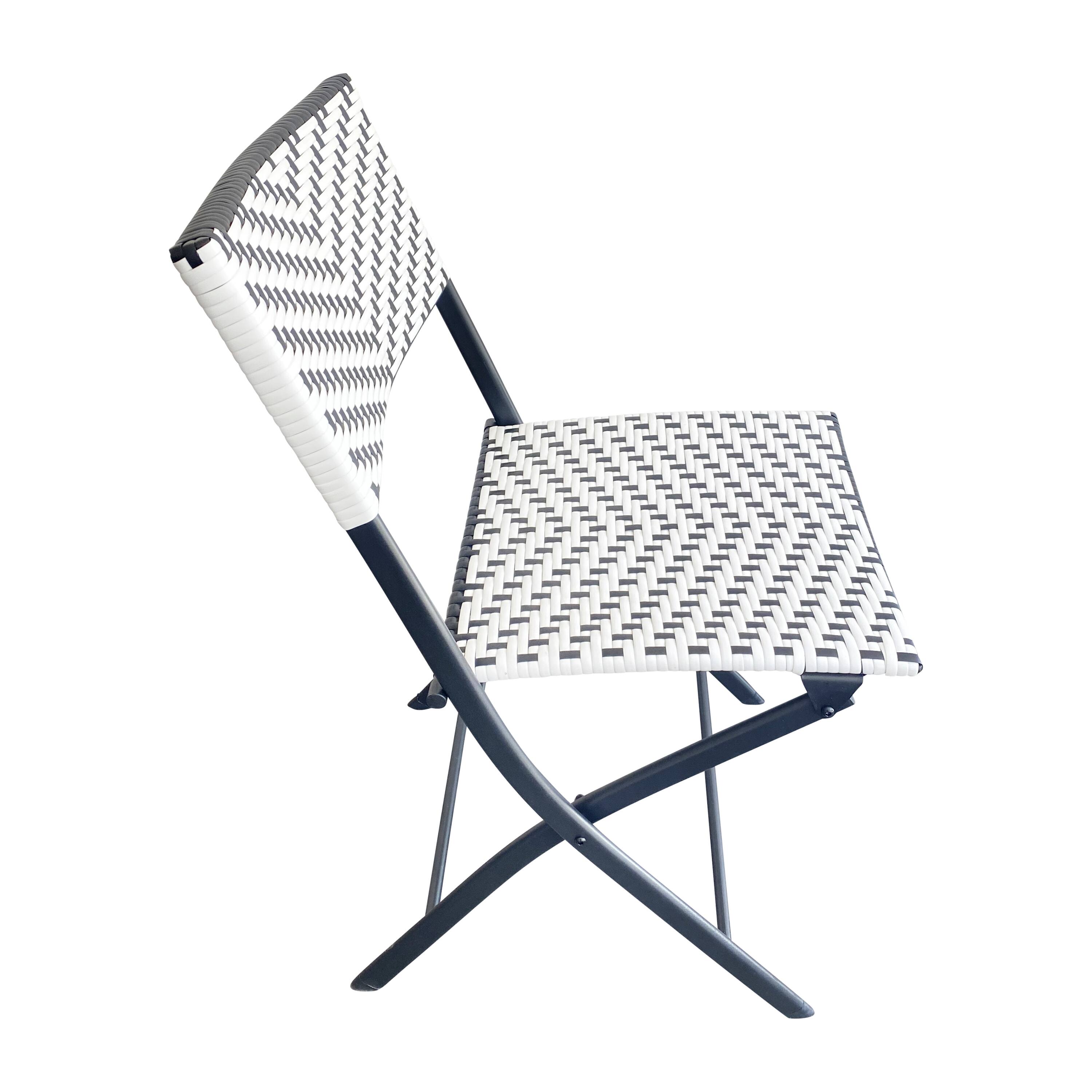Alt View 9. Emma + Oliver - Ciel Set of Two Folding Bistro Chairs in PE Rattan with Metal Frames for Indoor and Outdoor Use - Black & White.