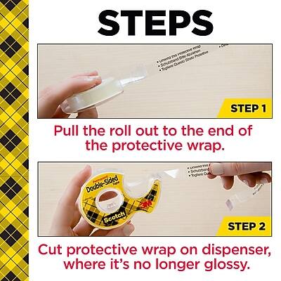 **STEPS**

**STEP 1**  
Pull the roll out to the end of the protective wrap.

**STEP 2**  
Cut protective wrap on dispenser, where it's no longer glossy.