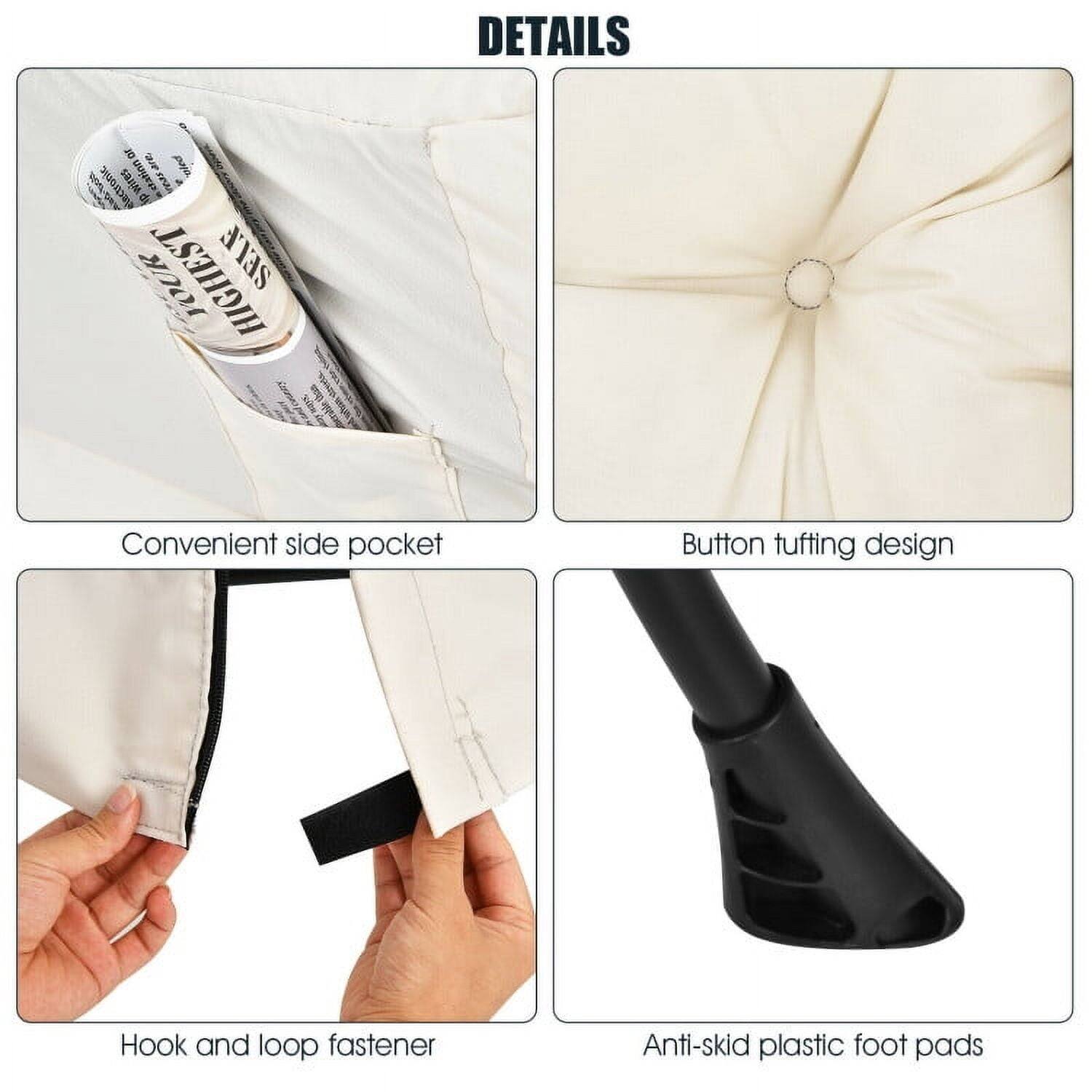 DETAILS

- Convenient side pocket
- Button tufting design
- Hook and loop fastener
- Anti-skid plastic foot pads