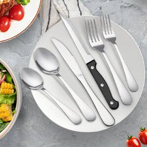 Alt View 4. KOOMADE - KOOMADE 24/48PCS Flatware Set Steak Knives Kitchen Utensils and Cutlery of High Quality Construction - Silver 48-Piece Set.