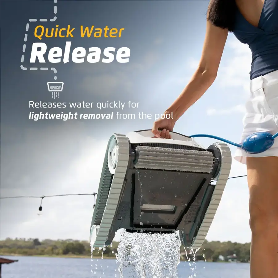 Quick Water Release releases water quickly for lightweight removal from the pool.