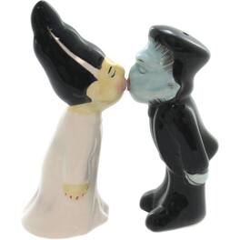 Pacific Trading - Zombie Monster And Bride Kissing Magnetic Ceramic Salt and Pepper Shaker Set - Multicolor