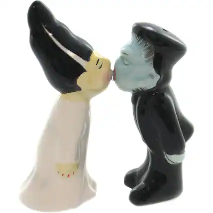 Front. Pacific Trading - Zombie Monster And Bride Kissing Magnetic Ceramic Salt and Pepper Shaker Set - Multicolor.