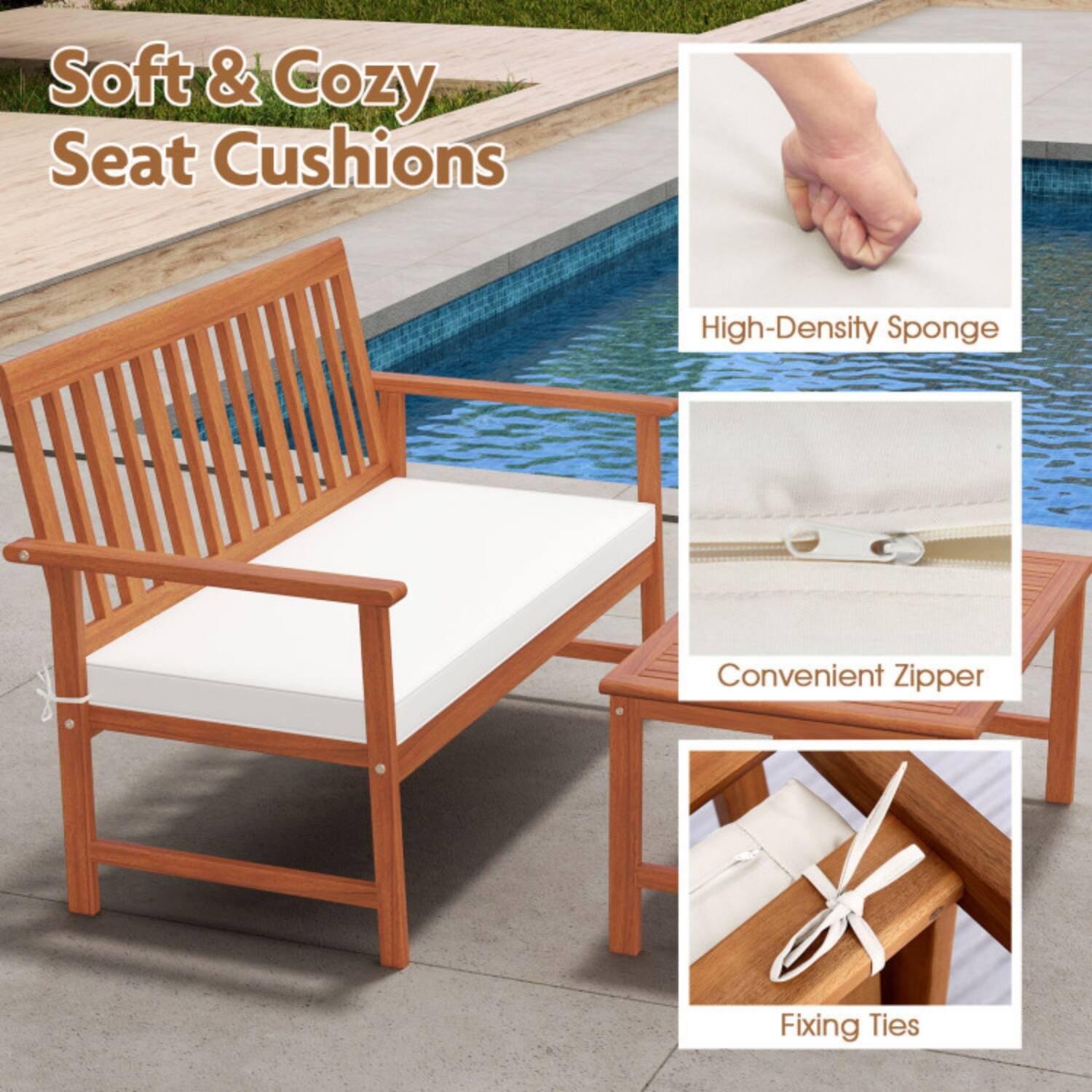 Soft & Cozy Seat Cushions

- High-Density Sponge
- Convenient Zipper
- Fixing Ties