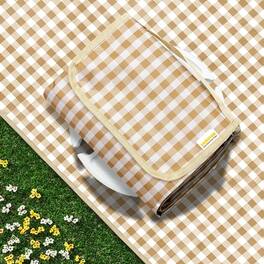 Earthley Blooms - Outdoor Picnic Blankets Waterproof Foldable Sandproof Extra Large Gingham Cute Mat Washable Portable For Pa - Coffee-6'8" x 6'8" (Square)