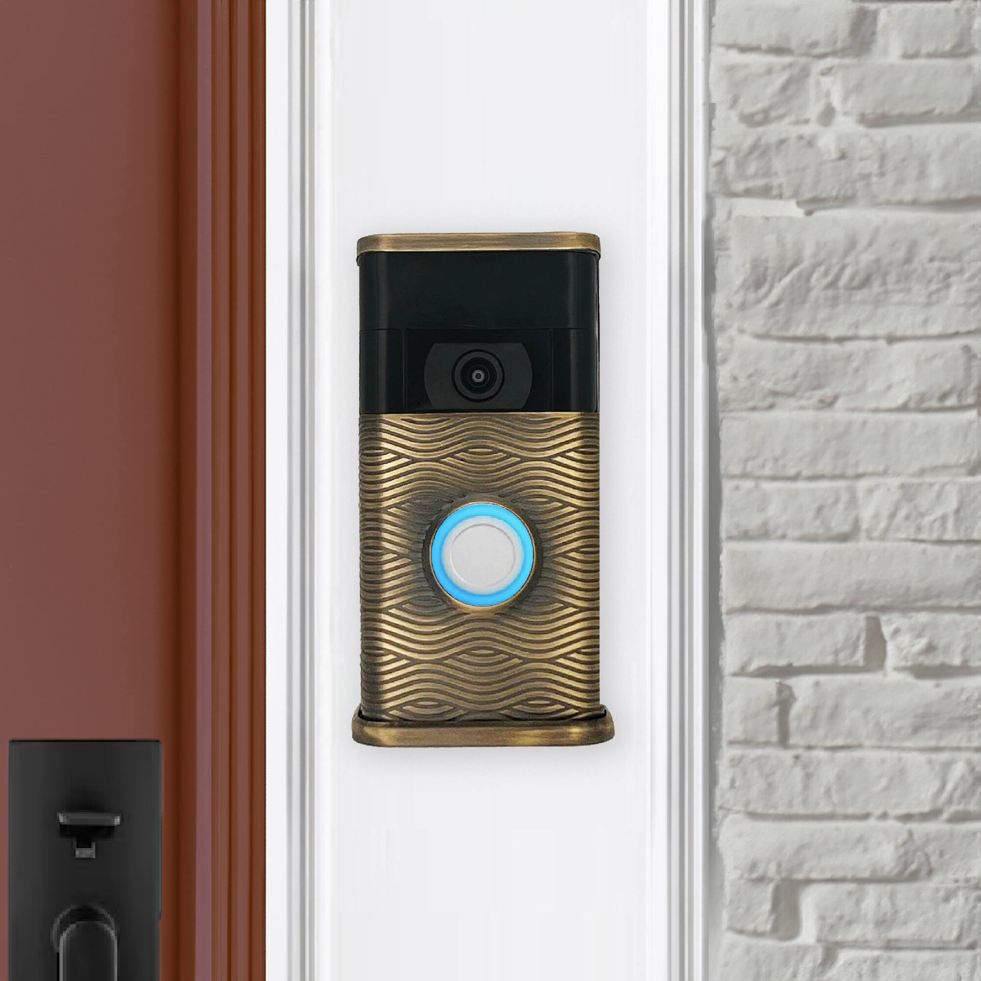 Alt View 3. Michael Healy - Waves Video Doorbell Cover (Ring 2nd Gen) - Antique Brass.