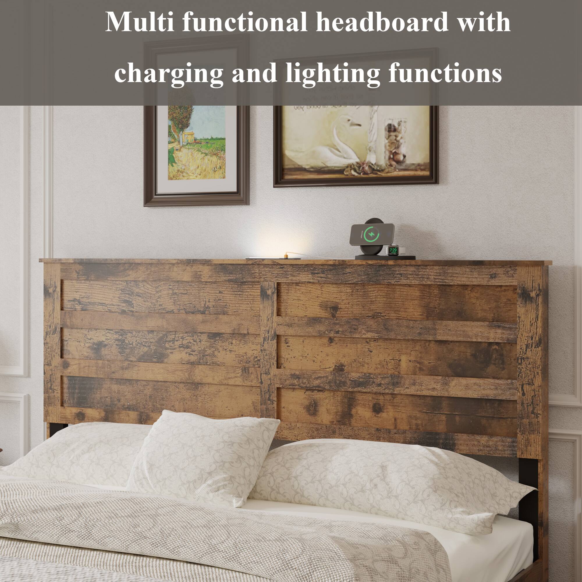 Multi functional headboard with charging and lighting functions