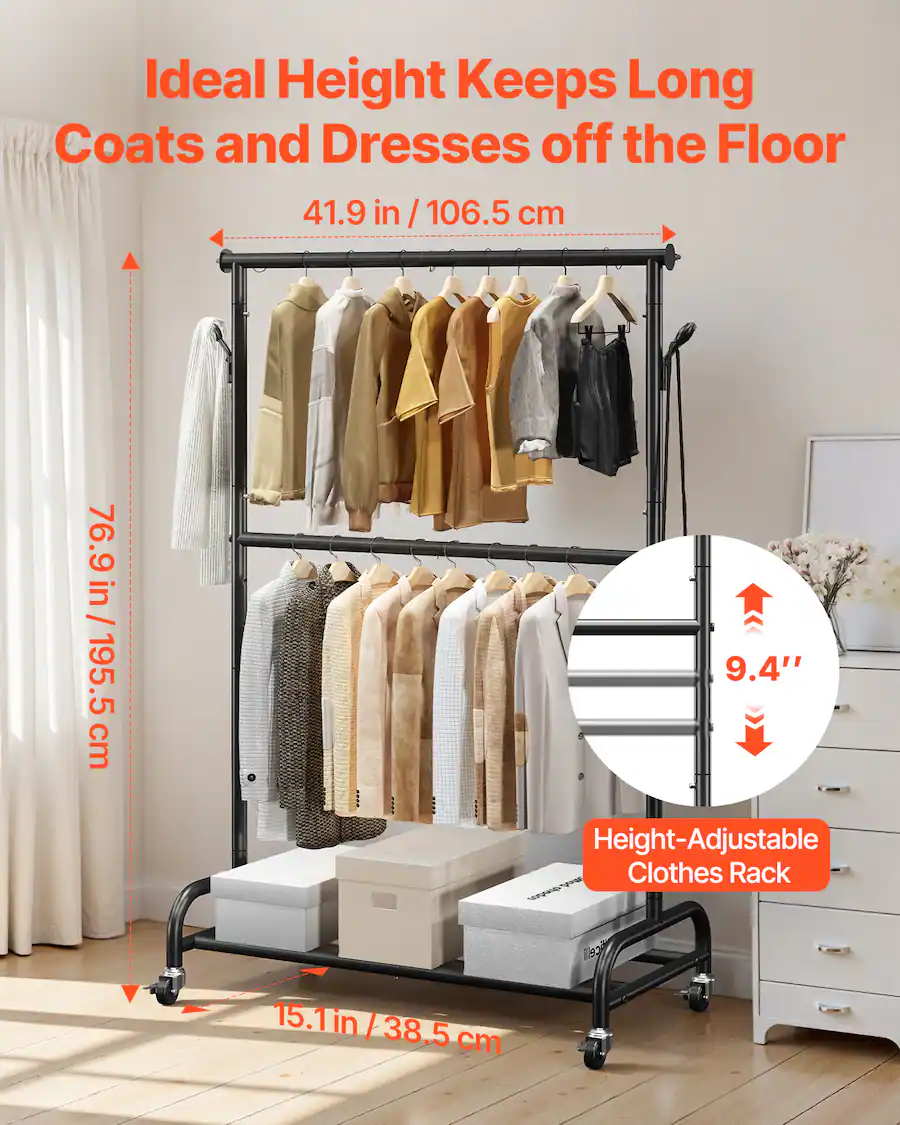 Vevor Clothes Rack VEVOR Clothes Rack, Rolling Clothing Garment Rack with Adjustable ...