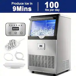 GlowWise - 100LBS/24H Stainless Steel Ice Maker | Digital, Freestanding/Under-Counter, 13LBS Bin + Filter - Silver