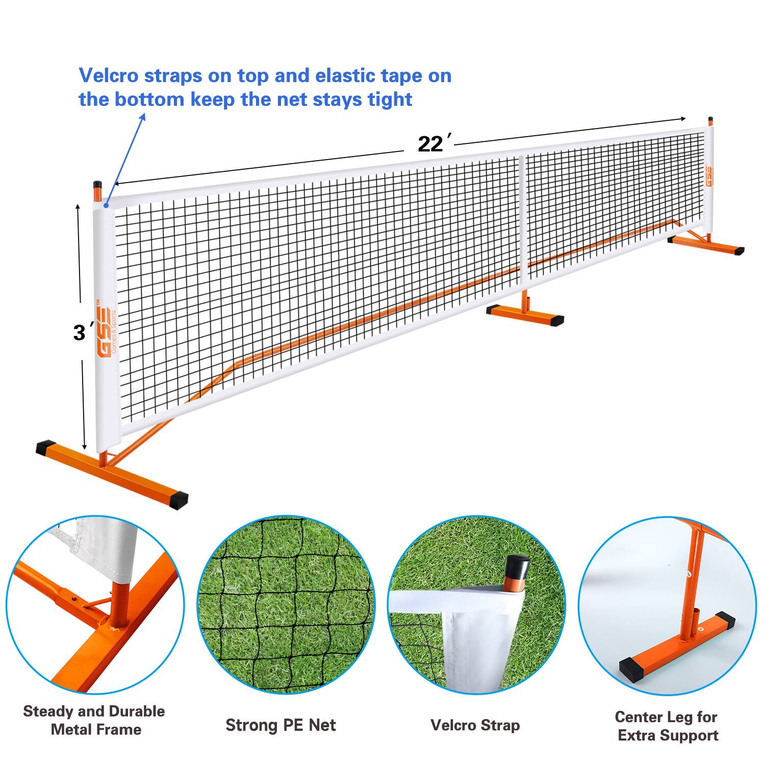 Velcro straps on top and elastic tape on the bottom keep the net stays tight, 22' I 3' I ESD C ! Steady and Durable Metal Frame, Strong PE Net, Velcro Strap, Center Leg for Extra Support.